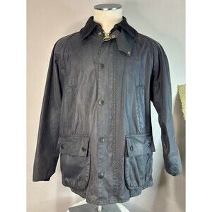 Vtg. Black Barbour Bedale A104 Jacket 38 HTF Black Watch Tartan with Pile Lining